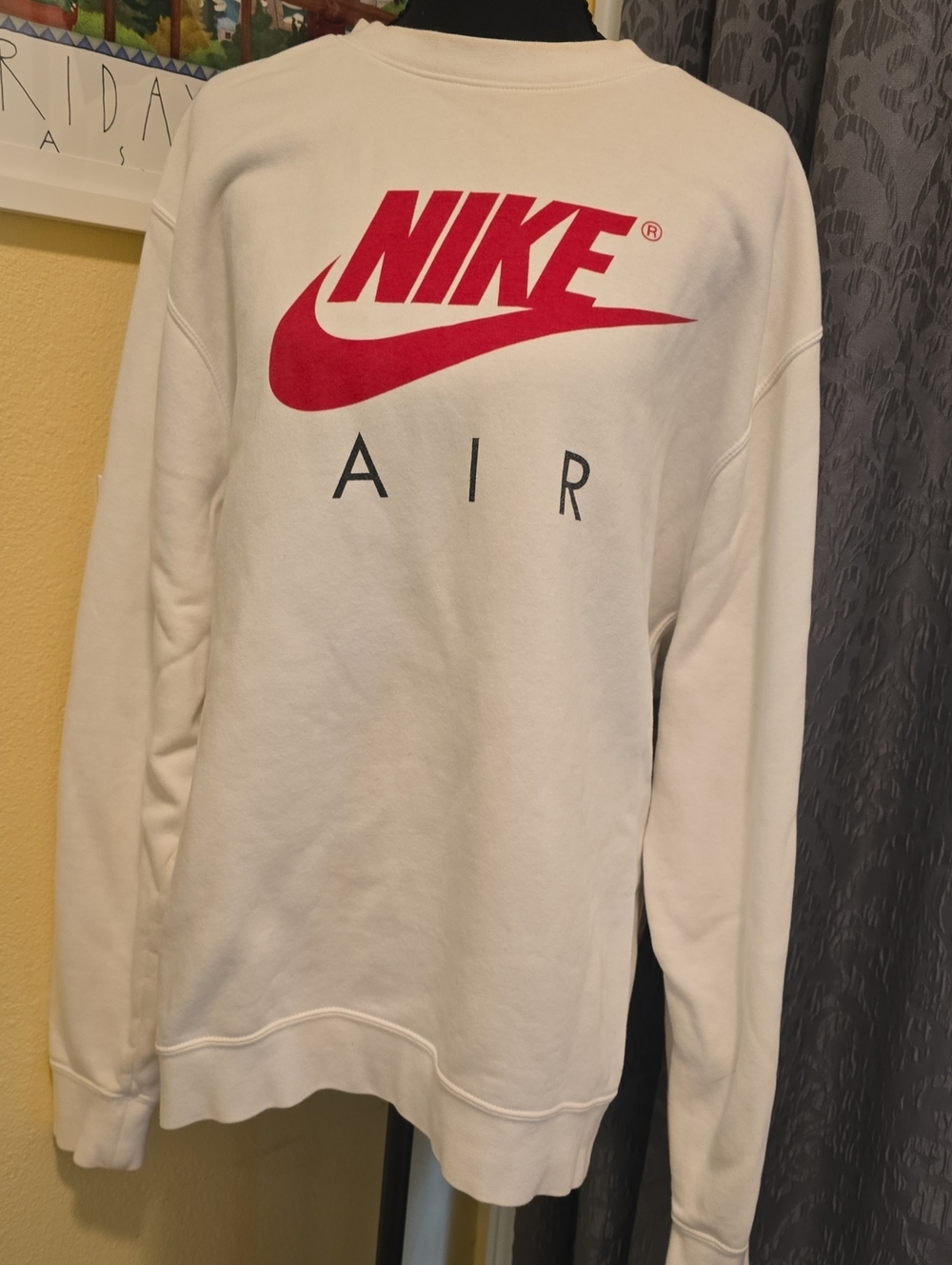 Nike Men's White Crewneck Sweatshirt with Red Logo
